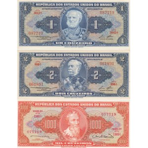 Brazil 1,2 Cruzeiros 1954-58 & 1000 Cruzeiros 1963 (3)