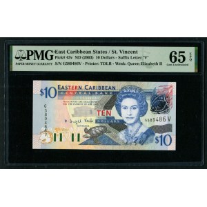 East Caribbean States 10 Dollars ND (2003) - PMG 65 EPQ Gem Uncirculated