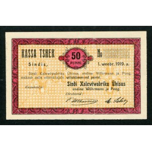 Estonia Sindi cloth mill 50 Penni 1919 - local note