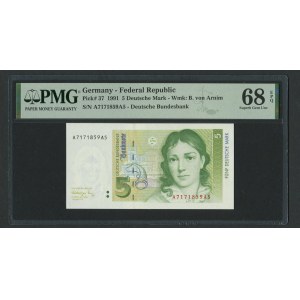 Germany, Federal Republic 5 Deutsche Mark 1991 - PMG 68 EPQ Superb Gem Unc