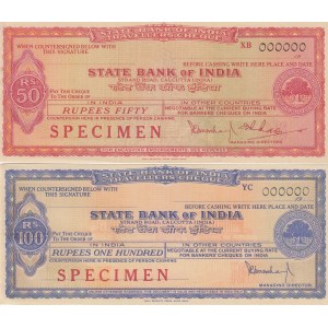India 50,100 Rupees (2) Travellers Cheques Specimens