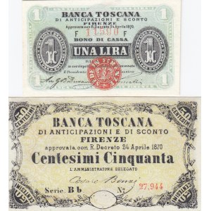 Italy 50 Centesimi & 1 Lira 1870 (2) Toscana