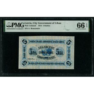 Latvia, Libau 5 Rubles 1915 - PMG 66 EPQ Gem Uncirculated