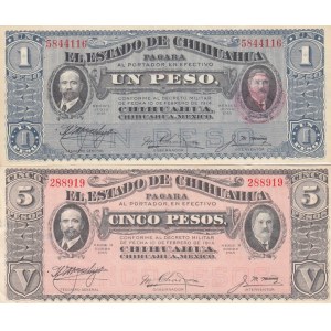 Mexico 1 & 5 Pesso 1914 (2) Chihuahua