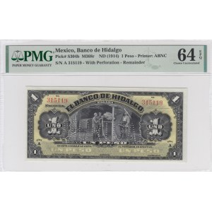 Mexico 1 Peso 1914 PMG66EPQ, Banco de Hidalgo