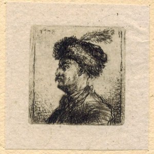 J.P.Norblin - Popiersie szlachcica w kołpaku z czaplem piórem, 1778