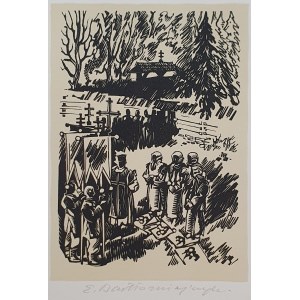 Bartłomiejczyk Edmund, Hutsul funeral, woodcut signed, 1938