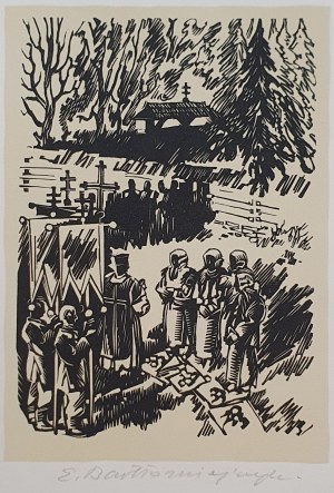 Bartłomiejczyk Edmund, Pogrzeb huculski, drzeworyt sygn., 1938