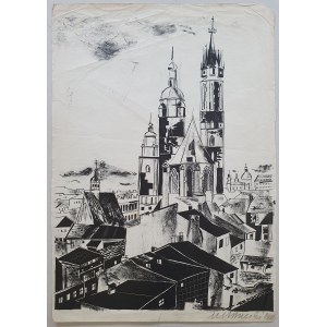 Brzeski Janusz Maria, Kościół Mariacki w Krakowie, litografia, 1931