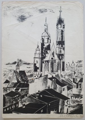 Brzeski Janusz Maria, Kościół Mariacki w Krakowie, litografia, 1931