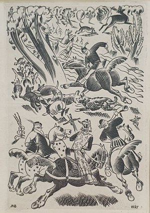 Bylina Michał, b.t. Polowanie na jelenia, miedzioryt, 1927
