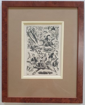Bylina Michał, b.t. Polowanie na jelenia, miedzioryt, 1927