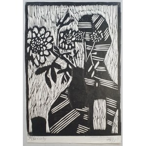 Dutkiewicz Stanislaw, Flowers, linocut 1977 [Art brut].