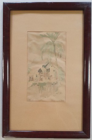 Aleksander Laszenko - wioska tropikalna, linoryt 1929