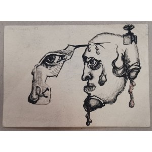 Majchrzak, abstrakcja z głową, 1953, rysunek, tusz