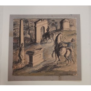 Uniechowski Antoni - Romantické ruiny - kresba tuší, 1946