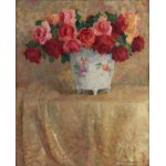 Zofia Albinowska (1886-1971), Double-sided still life: Roses in a vase, In the living room