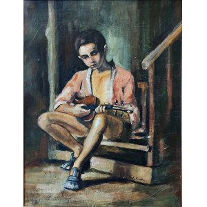 Emil Krcha (1894 - 1972), Portrait of a boy with an instrument.