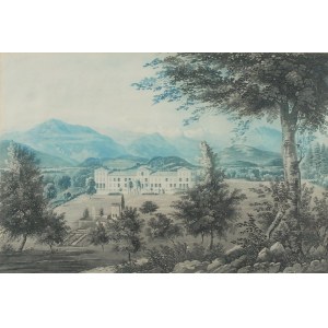 Artysta nieokreślony, XIX w., Rezydencja u stóp gór w Szwajcarii