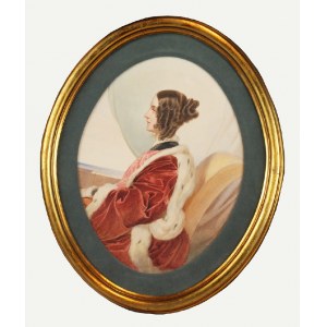 Michael STOHL (1813-1881), Portret młodej kobiety [Portret kobiety w płaszczu obszytym gronostajem], 1849