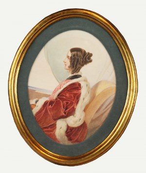 Michael STOHL (1813-1881), Portret młodej kobiety [Portret kobiety w płaszczu obszytym gronostajem], 1849