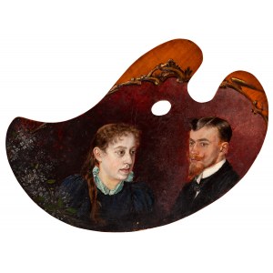 Maler unbestimmt (19. Jahrhundert - 20. Jahrhundert), Palette mit Porträts eines Mannes und einer Frau