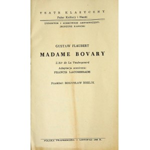 [PROGRAM TEATRALNY] MADAME BOVARY(Gustaw FLAUBERT), reż. IreneuszKANICKI, 1966