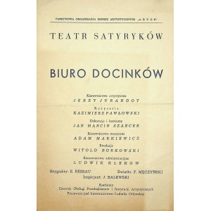 [PROGRAM TEATRALNY] BIURO DOCINKÓW, reż. Kazimierz PAWŁOWSKI, 1952
