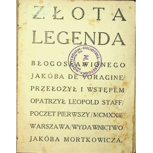 VORAGINE de Jakub - ZŁOTA LEGENDA Wyd. 1922 Poczet pierwszy