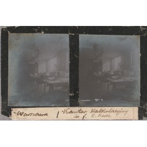 WARSZAWA. Szklany diapozytyw przedstawiający dwa zdjęcia kantoru kal ...