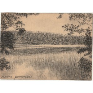 WIELE. Widok na jezioro, rys. ołówkiem autorstwa M. Paszyńskiego, s ...