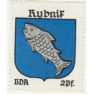 138. RYBNIK. Naklejka z herbem Rybnika (ryba), seria poświęcona mias ...
