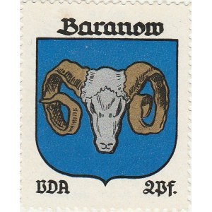 BARANÓW. Naklejka z herbem Baranowa, seria poświęcona miastom utrac ...