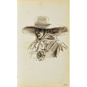 Jacek MALCZEWSKI (1854-1929), Poprsí venkovské ženy v šátku a klobouku s rozevlátou krempou, 1872