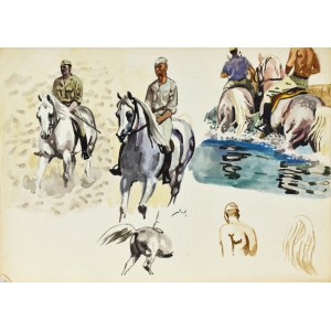 Ludwik MACIĄG (1920-2007), Verschiedene Skizzen: Lanzenreiter zu Pferd, Pferdebuckel, Lanzenreiter