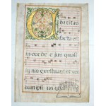 (MANUSCRIPT with text and note notation on parchment card). Charitas facta est in corde ejus ....