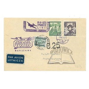 (STAMPS). (FIRST flight Gdynia - Warsaw - Venice - Rome, 1939, 3 stamps, envelope).