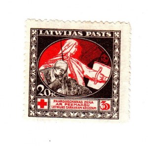 Latvia Postage Stamp 20 Kopeks 1920 On Banknote 10 Mark 1919 Western Army Avalov-Bermondt