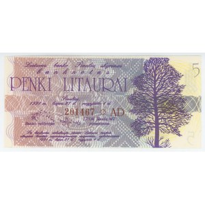 Lithuania 5 Litu 1991 Olympic Note