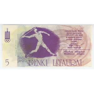 Lithuania 5 Litu 1991 Olympic Note