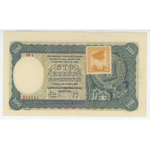 Czechoslovakia 100 Korun 1940 (1945) Stamped with K Specimen