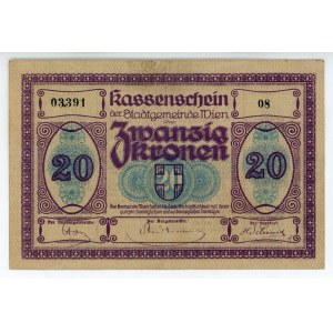 Austria Vienna (Wien) 20 Kronen 1918 Kassenschein