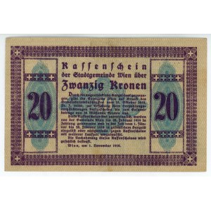 Austria Vienna (Wien) 20 Kronen 1918 Kassenschein