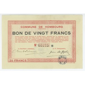 Belgium Commune De Hombourg 20 Francs 1914