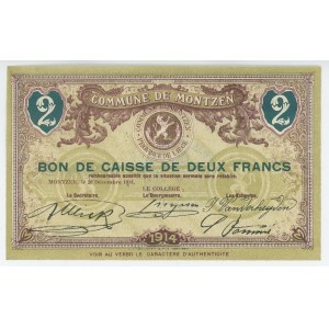 Belgium Commune De Montzen 2 Franc 1914