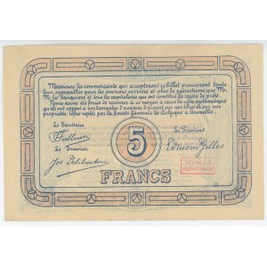 Belgium Charleroi Lodelinsart 5 Francs 1915 Cancelled Emergency Issue