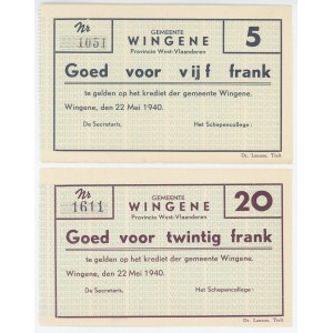 Belgium Wingene 5 & 20 Francs 1940 Emergency Issue