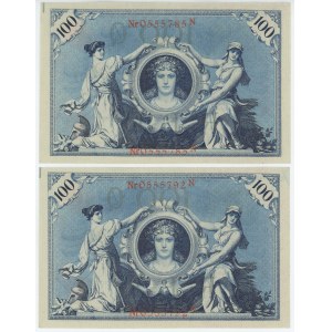 Germany - Empire 2 x 100 Mark 1908 Close Numbers