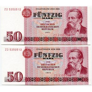 Germany - DDR 2 x 50 Mark 1971 Replacemnet With Coneconsecutive Numbers
