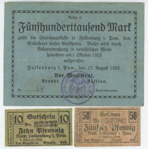 Germany - Weimar Republic Pomerania Falkenburg (Złocieniec) 10 - 50 Pfennig - 500000 Mark 1919 - 1923 Notgelds